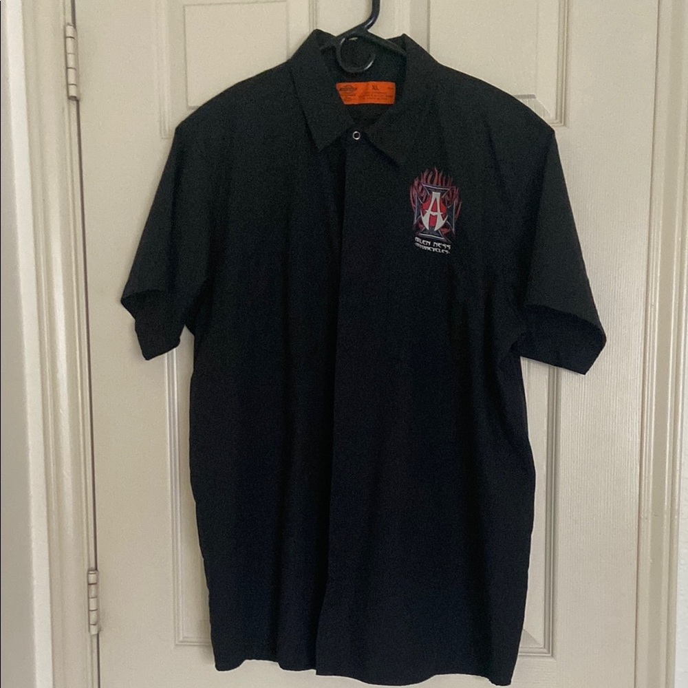 Arlen Ness Motorcycle Black Casual Button Down Shirt with Classic Design